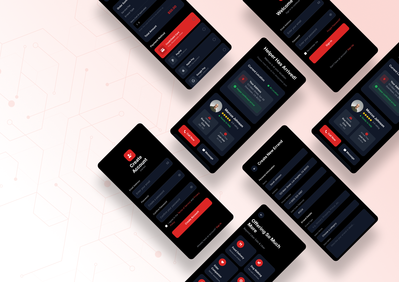 Errand Boy mobile UI collage