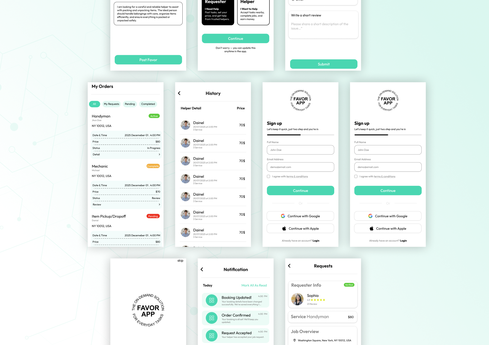 Favor App mobile UI collage